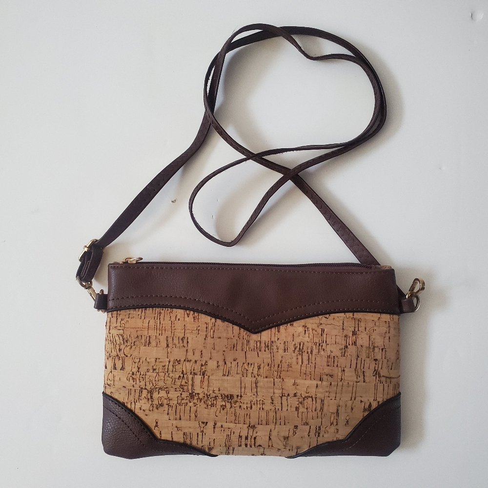 Brown Leather & Cork Crossbody Bag